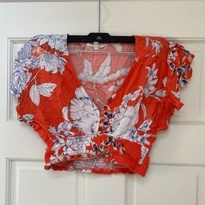 LF orange cropped floral top